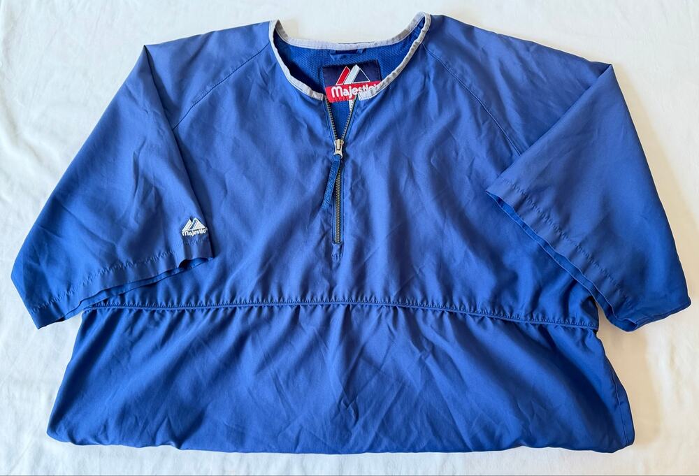 Vintage Majestic Short Sleeve Quarter Zip Batting Cage Blue Jacket Men’s Size XL